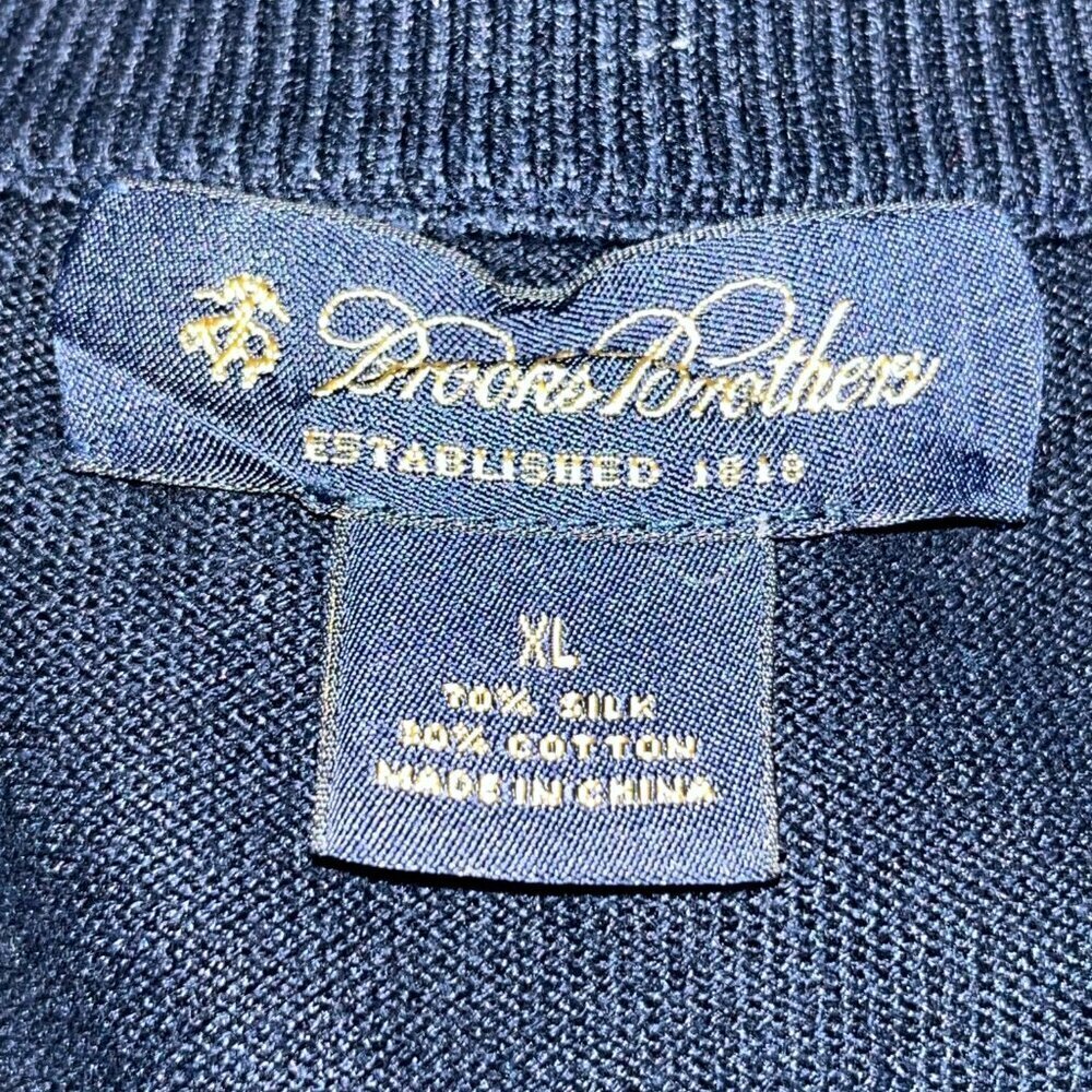 BROOKS BROTHERS Silk Blend Navy Window Pane Business Preppy V-Neck Sweater - XL - Picture 5 of 7